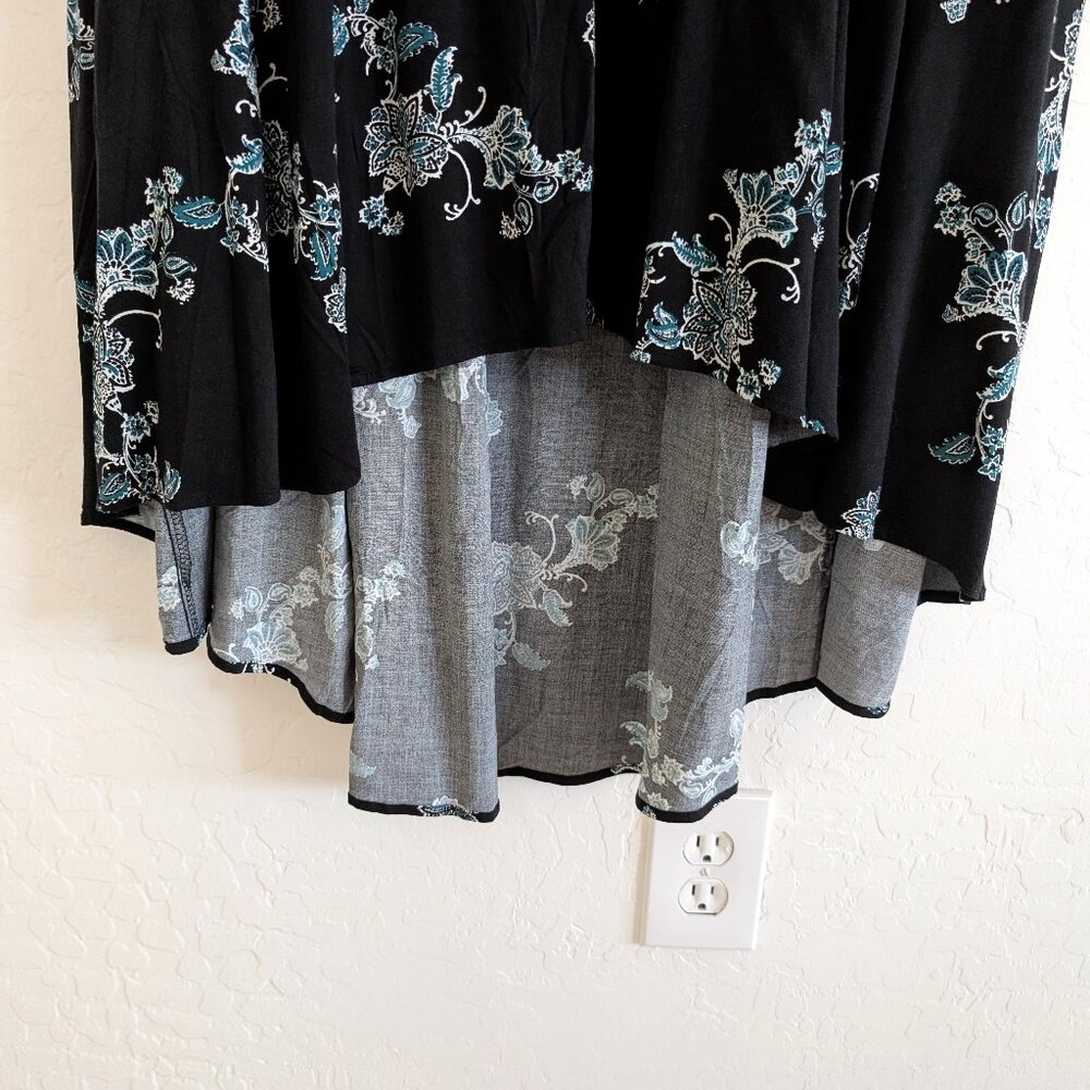 TORRID Dress 2 Black Floral Maxi High Low Hem V Neck 3/4 Sleeve Button Front - Picture 6 of 16